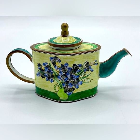 Kelvin Chen Enamel Metal Miniature Teapot Figure Vincent Van Gogh Purple Irises - Picture 1 of 9